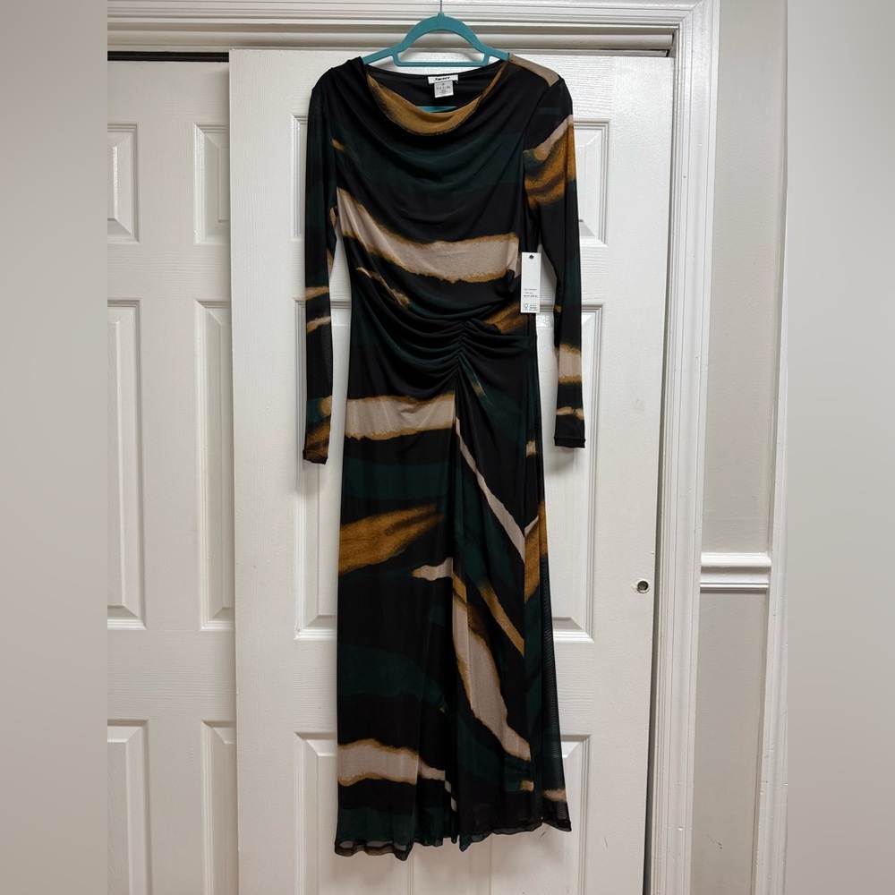 DKNY Black and Brown Long Sleeve Dress